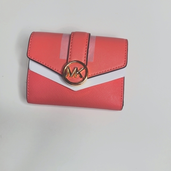 Michael Kors Carmen Medium Faux Leather Wallet Grapefruit Pink - Picture 4 of 6